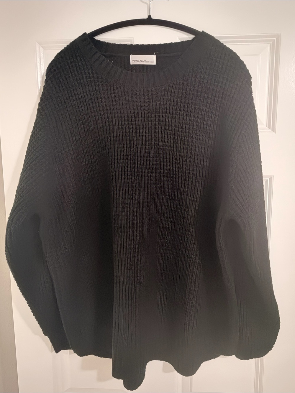 Zenana Outfitters Black Waffle-Knit Crewneck Sweater